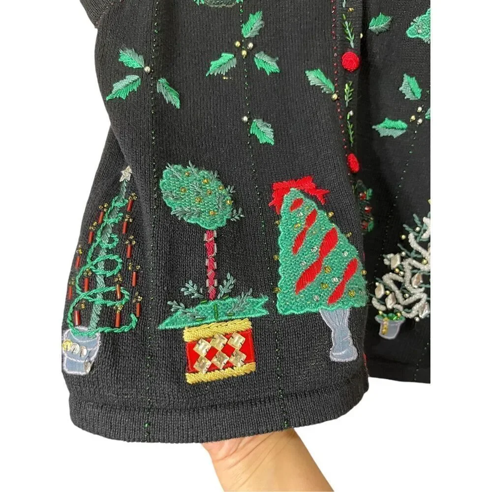 Vintage OHI Christmas Sweater Vest‎ beaded Embroidery Size Small